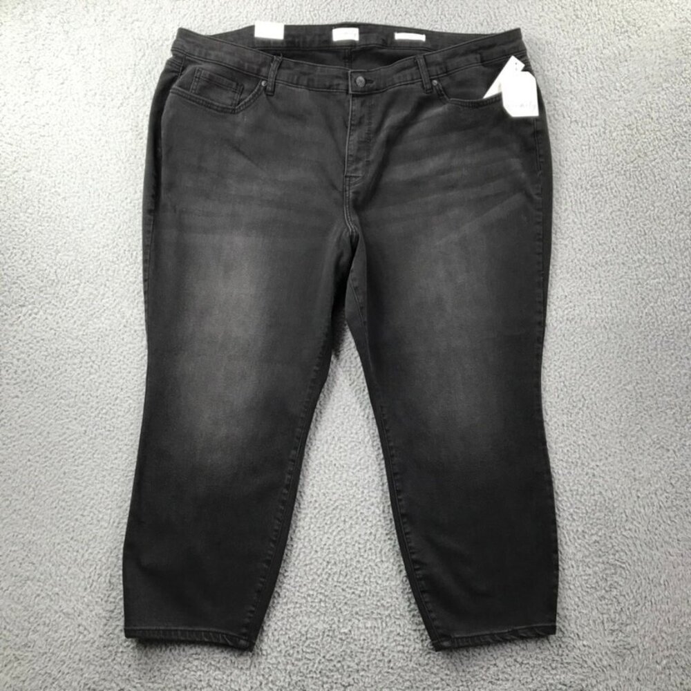 WONDERLY Womens Plus Size 26W Mid Rise Black Stretch Denim Skinny Crop Jeans NEW